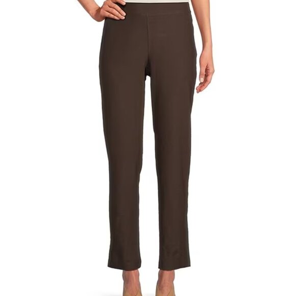 Eileen Fisher Pants - Eileen Fisher Chocolate Brown Sz L Stretch Crepe Slim PullOn Ankle Pants Office